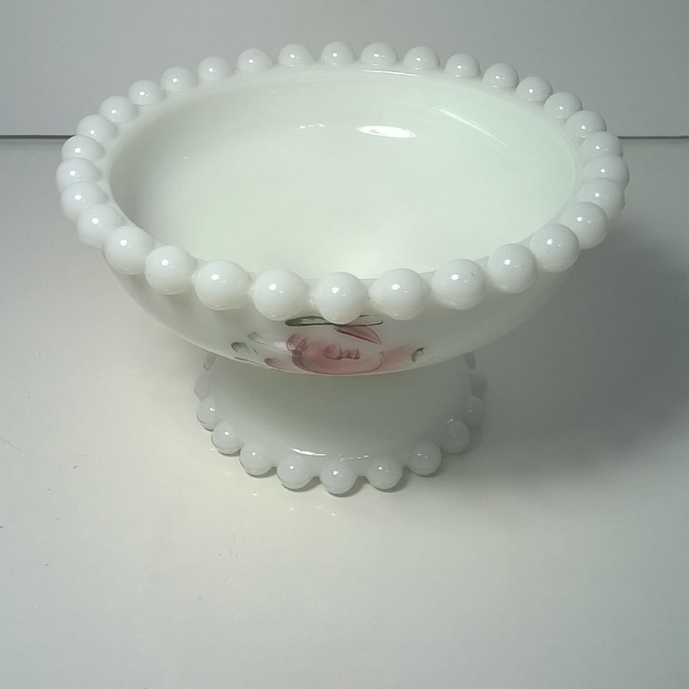 Vintage Milk Glass With Roses Compote/Candy Dish - Picture 5 of 8
